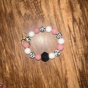 Pink and White Silicone Beaded Keychain